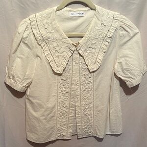 Zara Ivory Floral Embroidered Top size 13-14
